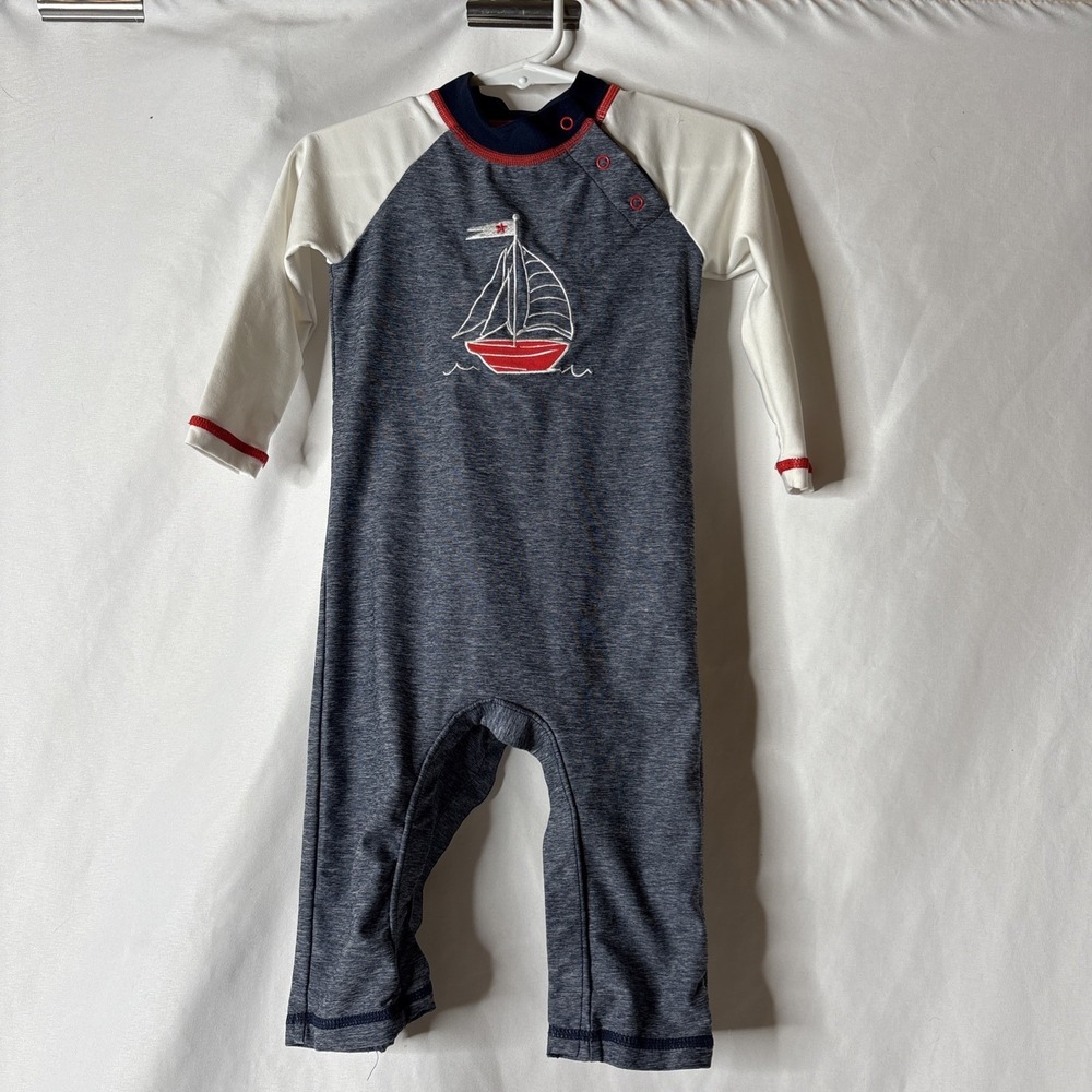 Coolibar Rashguard Swim Suit Baby Infant 6-12 M‎ One Piece UPF 50 Sailboat